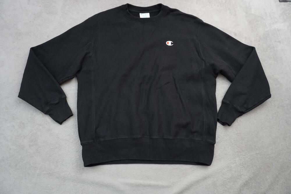 Champion Sweatshirt Mens Large Black Reverse Weave Crewneck Pullover Fleece Logo